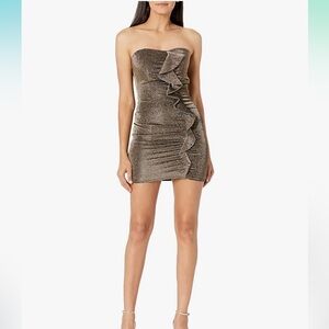 Likely Strapless Gold Ruffle Dress